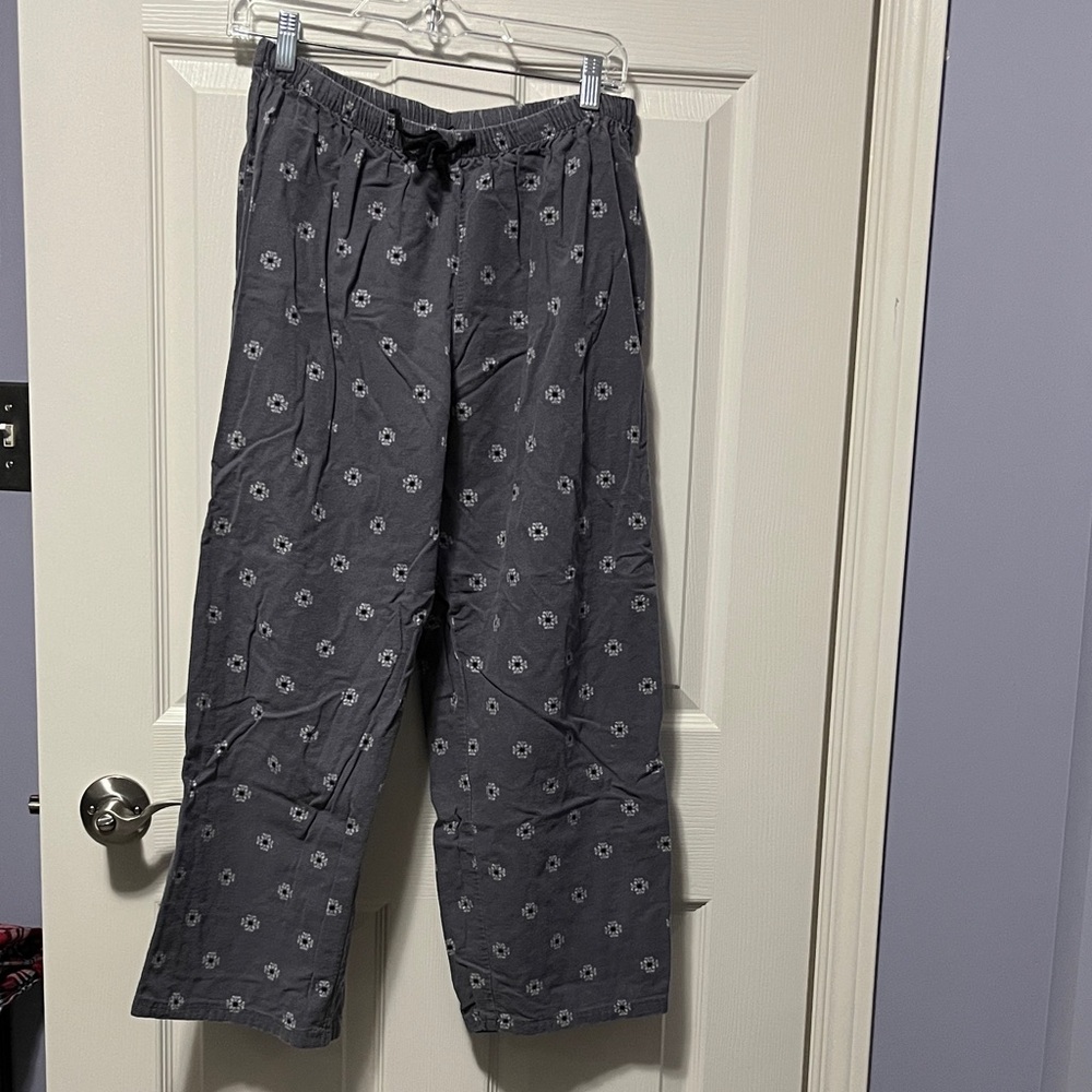 Women's 100% Cotton Flannel Pajama Pants Grey Floral Elastic and Tie Comfy